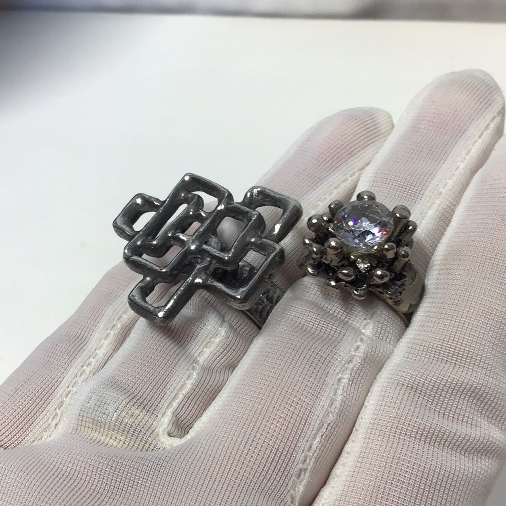 Brutalist Sweden rings one signed, vintage adjustable size Brutal art rings